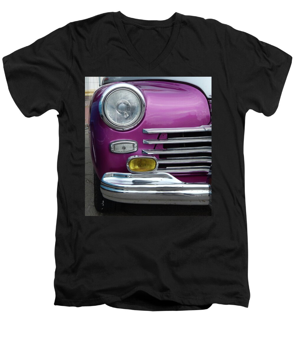 Car Men's V-Neck T-Shirt featuring the photograph Retro cars antique parts and elements #2 by Oleg Prokopenko