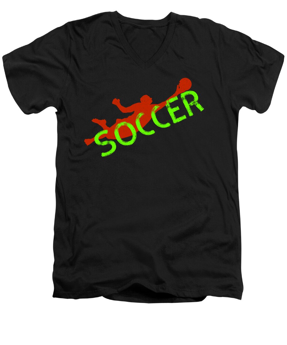 Ball Men's V-Neck T-Shirt featuring the digital art Soccer Football Player Ball I love Soccer Fussball #2 by TeeQueen2603