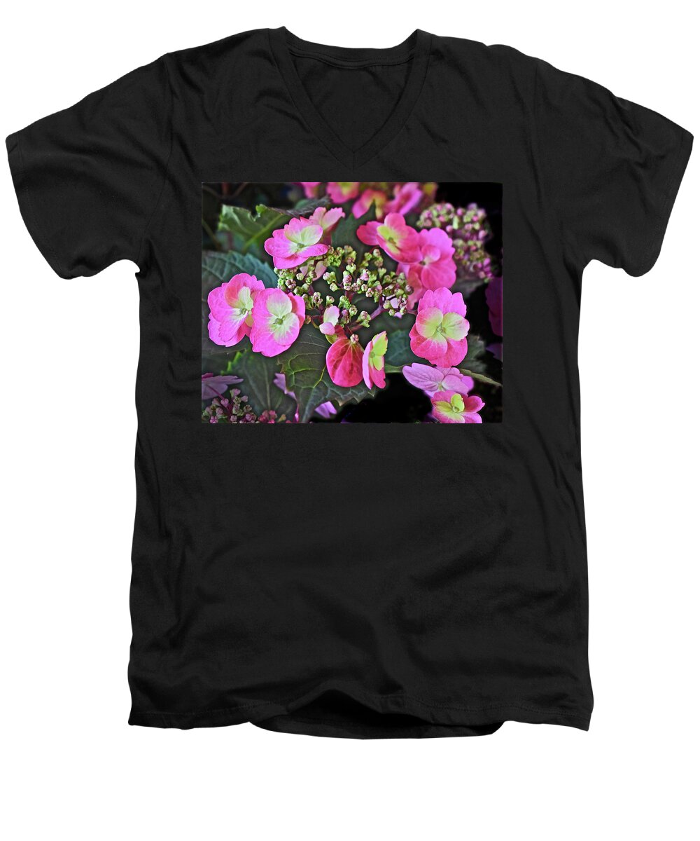 Flowers Men's V-Neck T-Shirt featuring the photograph 2019 June At the Gardens Tuff Stuff Hydrangea by Janis Senungetuk