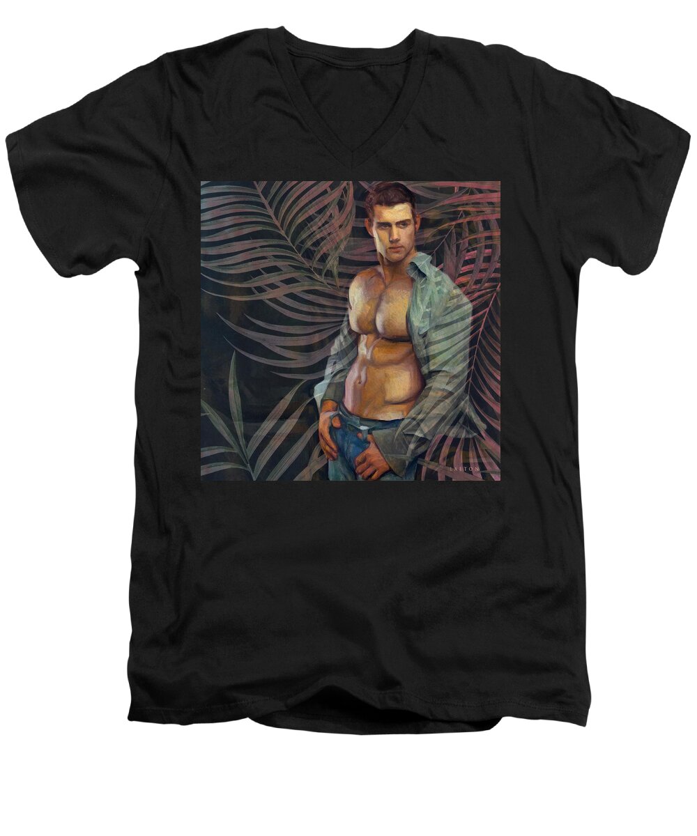 Sexy Men's V-Neck T-Shirt featuring the digital art Jacob #3 by Richard Laeton