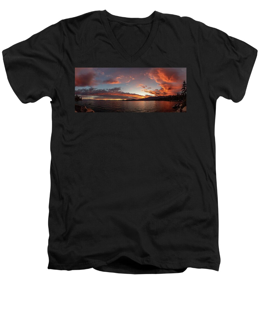 Lake Men's V-Neck T-Shirt featuring the photograph Tahoe Sunset #5 by Martin Gollery