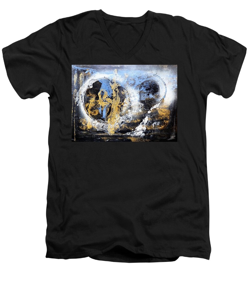 Abstract Men's V-Neck T-Shirt featuring the painting Afar by 'REA' Gallery