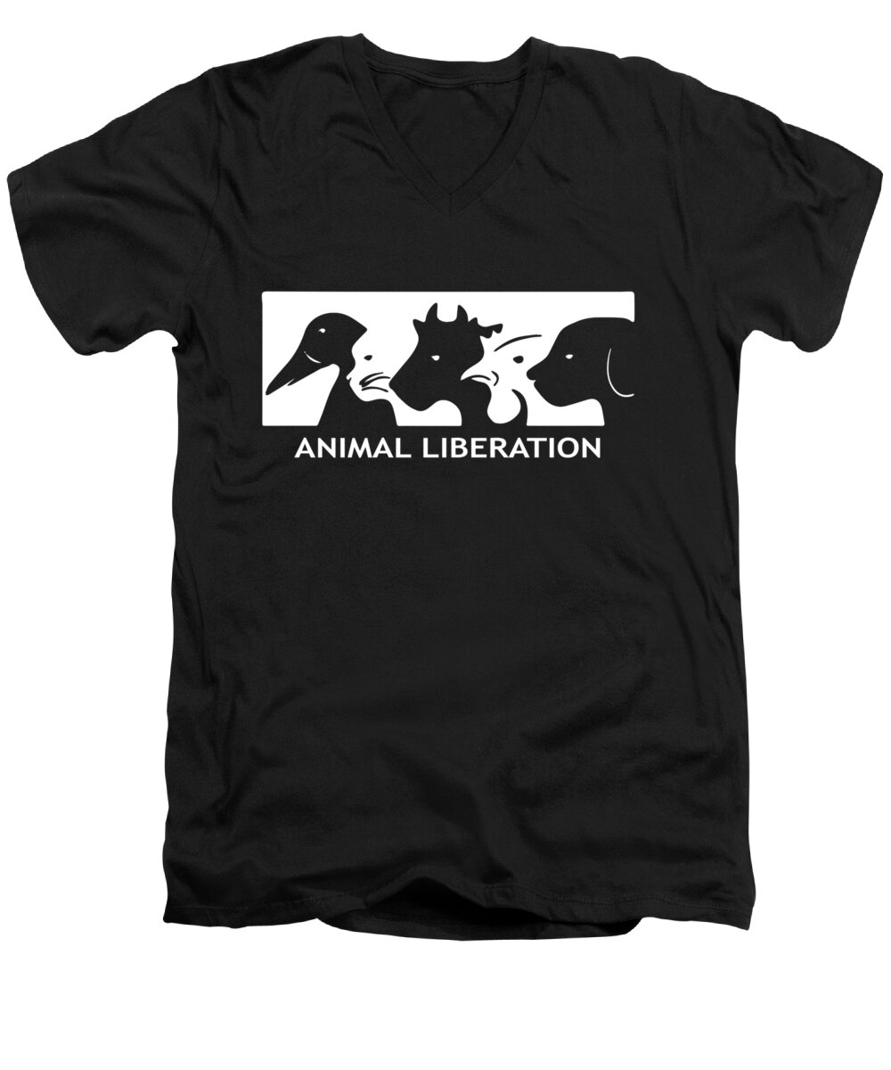 Pig Men's V-Neck T-Shirt featuring the digital art ALF Animal Liberation Front animal rights activist Vegan anarchist tee pig by Caleb Osborne