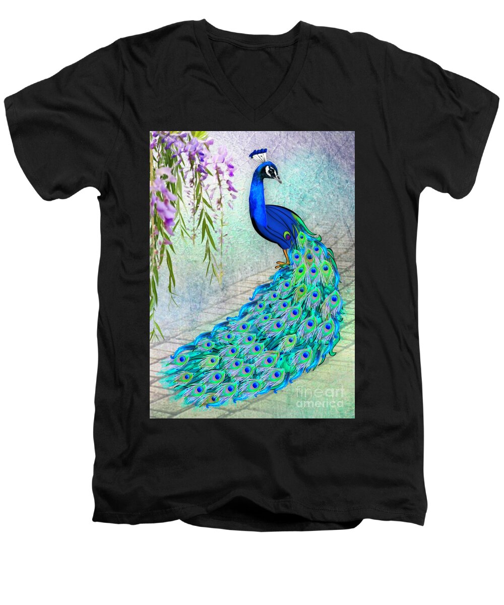 Peacock Men's V-Neck T-Shirt featuring the digital art Beautiful Peacock by Morag Bates
