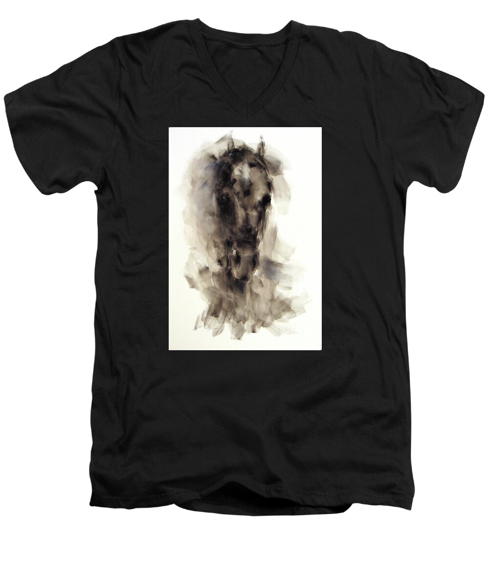 Horse Men's V-Neck T-Shirt featuring the painting The Dark Horse by Janette Lockett