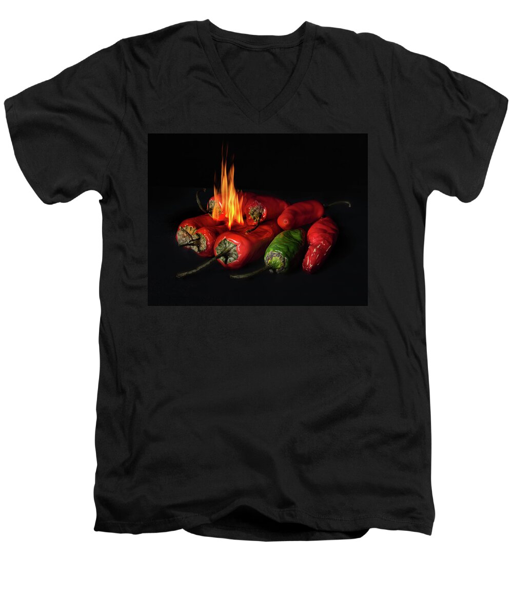 Blaze Men's V-Neck T-Shirt featuring the photograph Blazing Hot by James Woody
