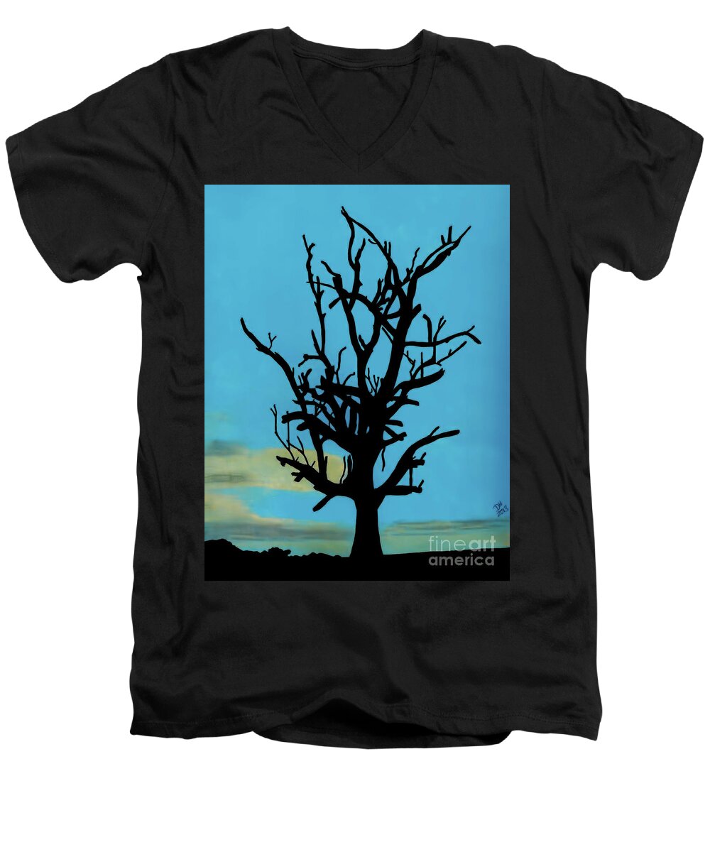 Sunset Men's V-Neck T-Shirt featuring the drawing Blue Sunset by D Hackett