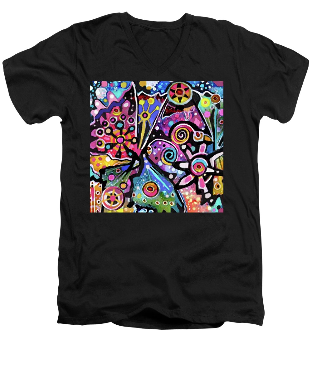 Colorful Men's V-Neck T-Shirt featuring the digital art Celebration by Jean Batzell Fitzgerald