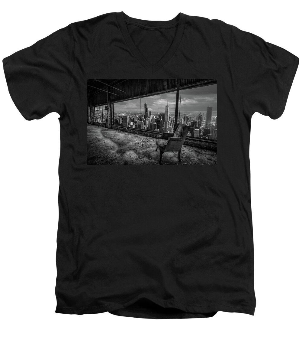 Chicago.skyline Men's V-Neck T-Shirt featuring the photograph Chicago View by Mike Burgquist