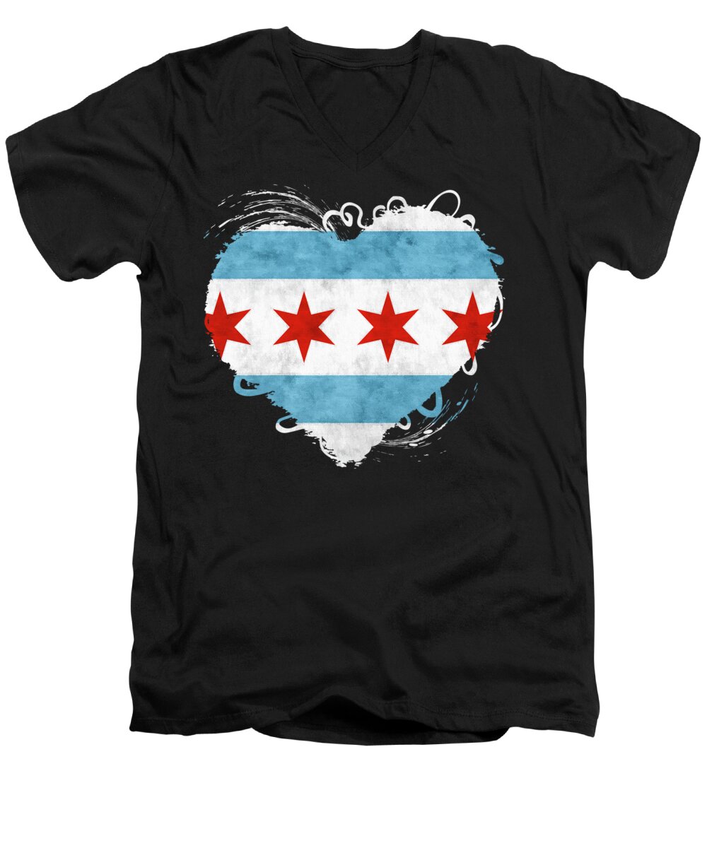 Chicago Men's V-Neck T-Shirt featuring the mixed media City of Chicago Flag by Christopher Arndt