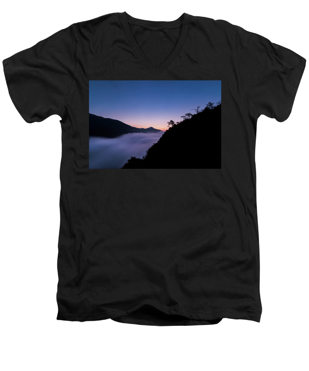 Cloud Men's V-Neck T-Shirt featuring the photograph Cloud river twilight by William Dickman