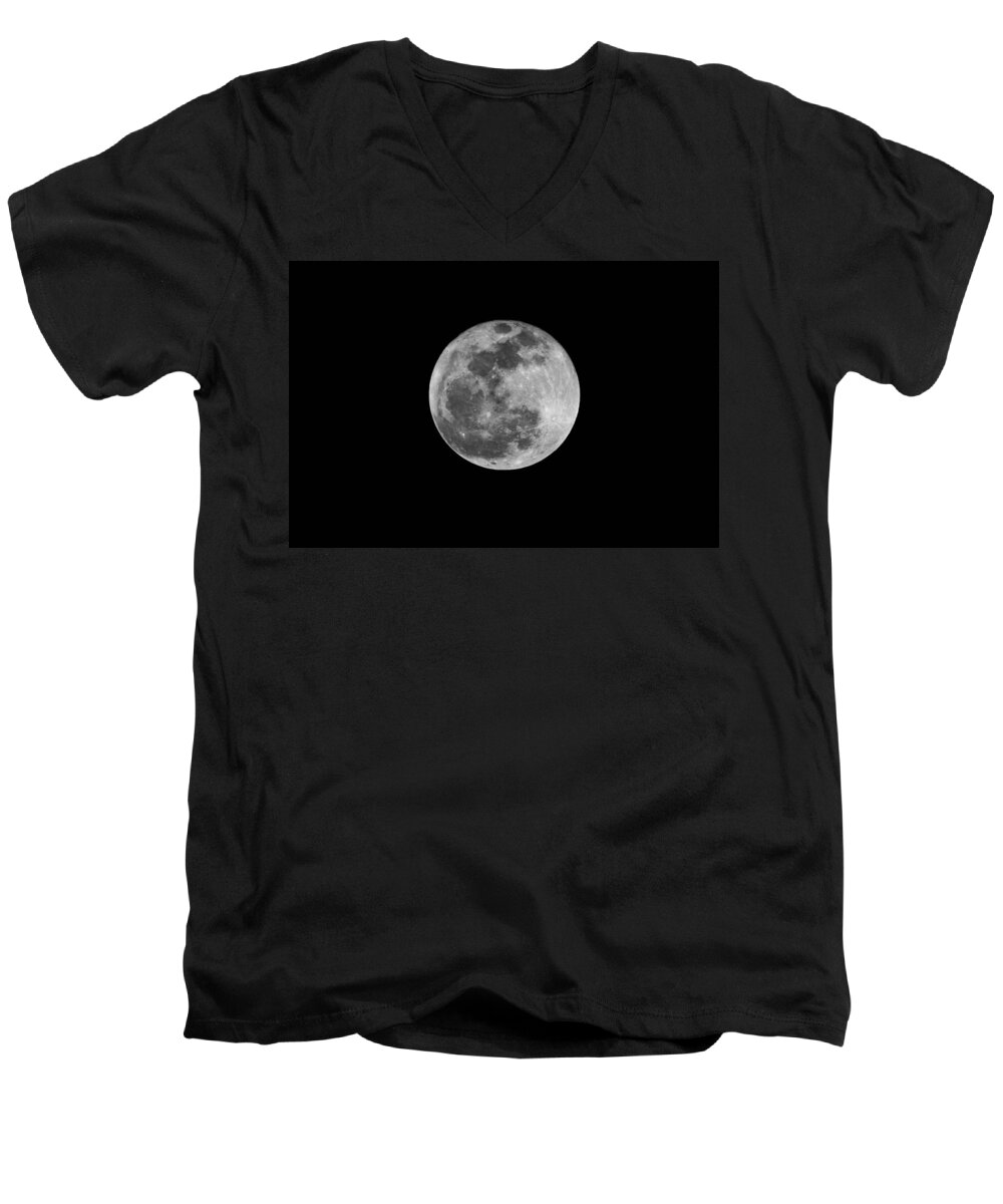 Moon Men's V-Neck T-Shirt featuring the photograph Full Cold Moon by Bradford Martin