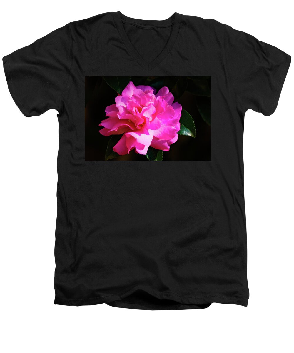 Confederate Rose Men's V-Neck T-Shirt featuring the photograph Confederate Rose on Black by Mary Ann Artz