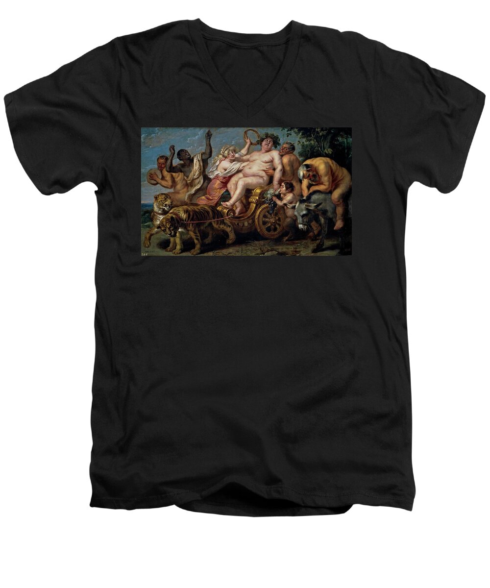 Cornelis De Vos Men's V-Neck T-Shirt featuring the painting Cornelis de Vos / 'The Triumph of Bacchus', Flemish School, Oil on canvas, 180 cm x 295 cm, P01860. by Cornelis de Vos -c 1584-1651-