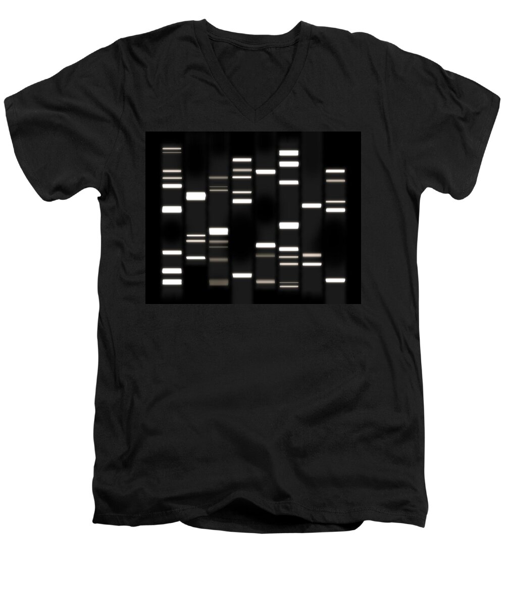 Dna Art Men's V-Neck T-Shirt featuring the digital art DNA Art White on Black by Michael Tompsett