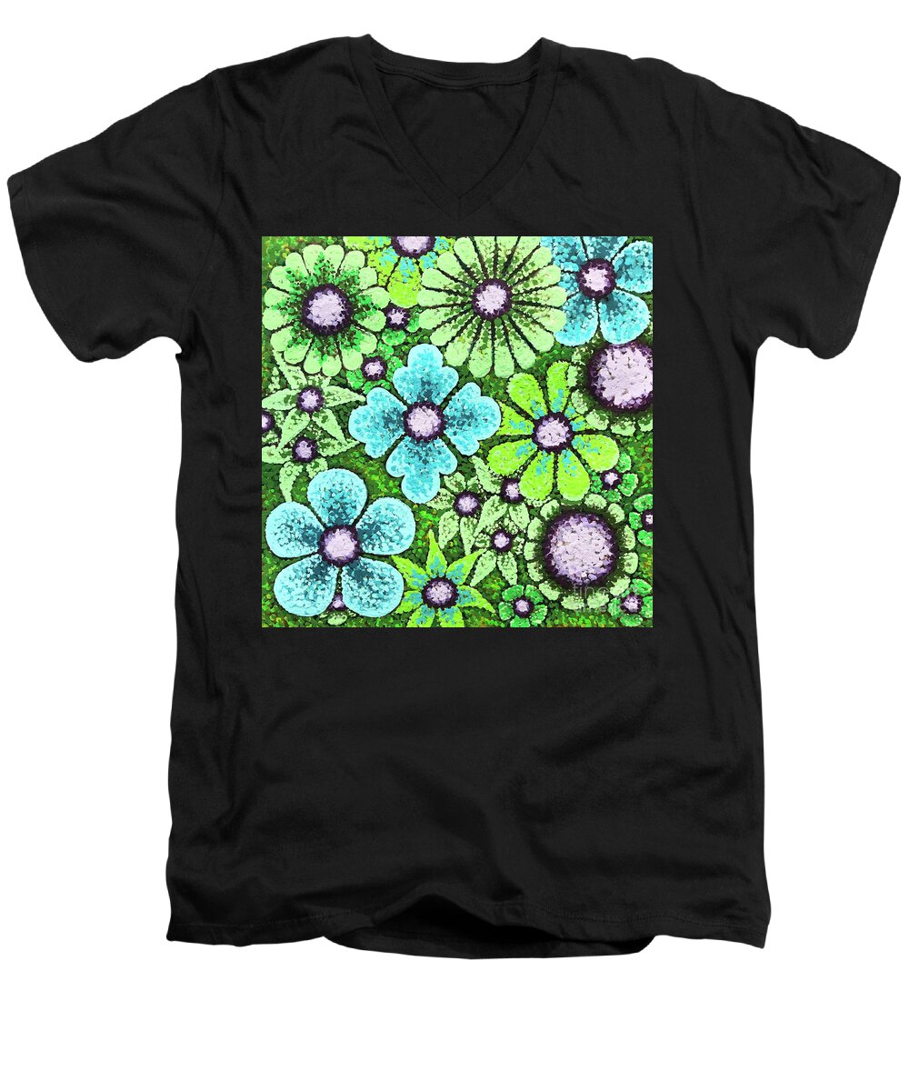 Floral Men's V-Neck T-Shirt featuring the painting Efflorescent 9 by Amy E Fraser