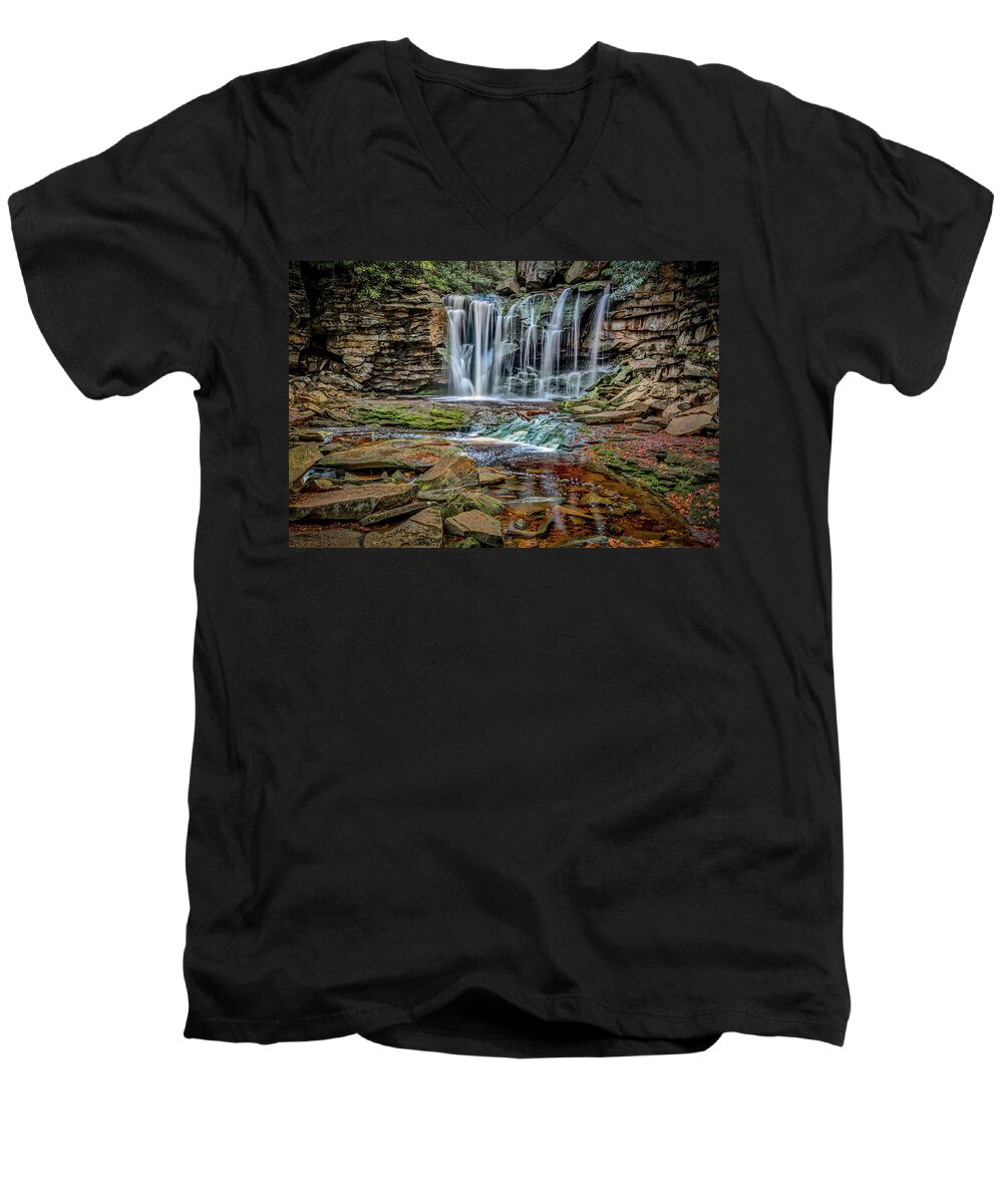 Landscapes Men's V-Neck T-Shirt featuring the photograph Elakala Falls 1020 by Donald Brown