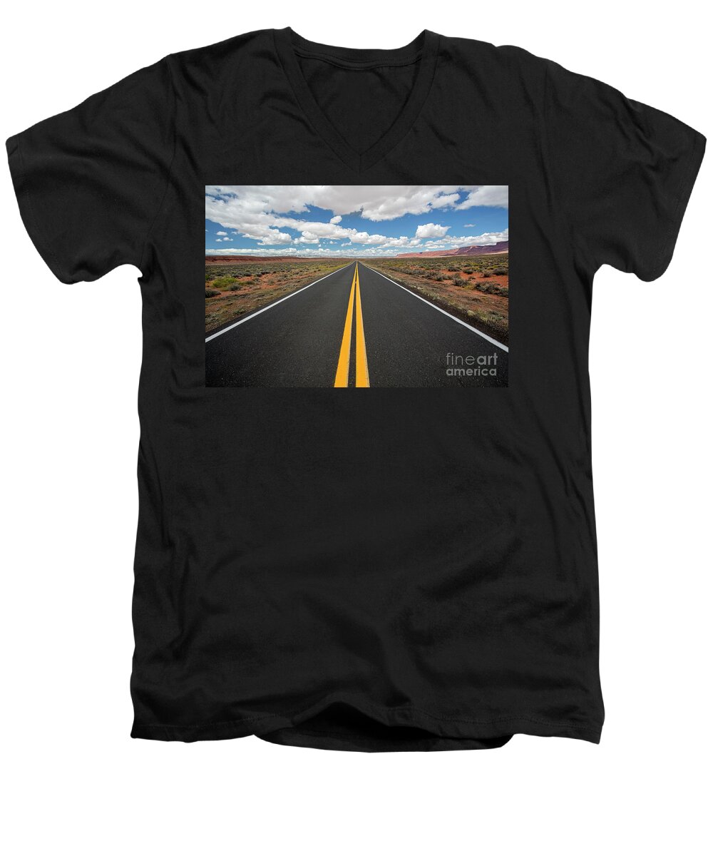 Abandoned Men's V-Neck T-Shirt featuring the photograph Empty Highway by Martin Konopacki