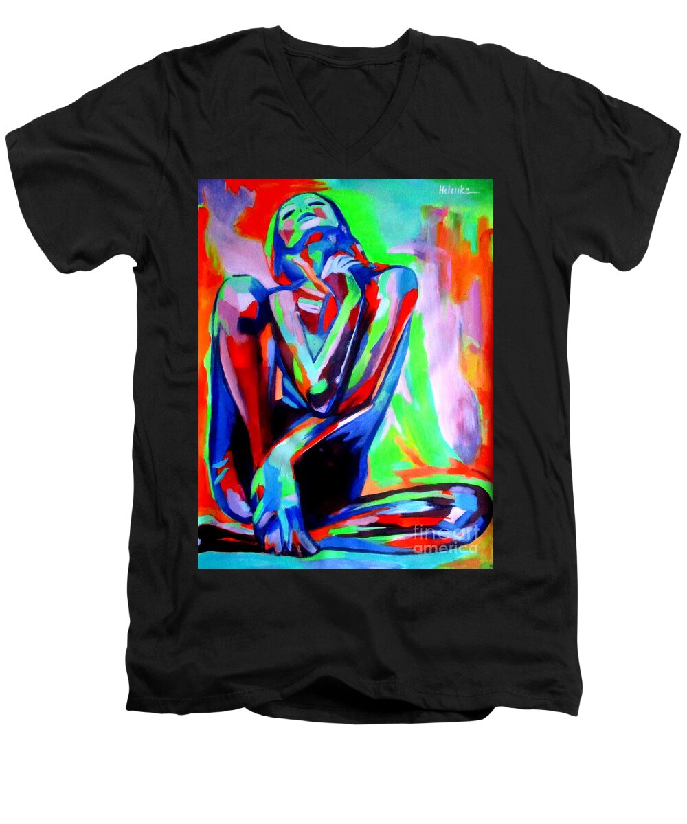 Nude Figures Men's V-Neck T-Shirt featuring the painting Fervidly by Helena Wierzbicki