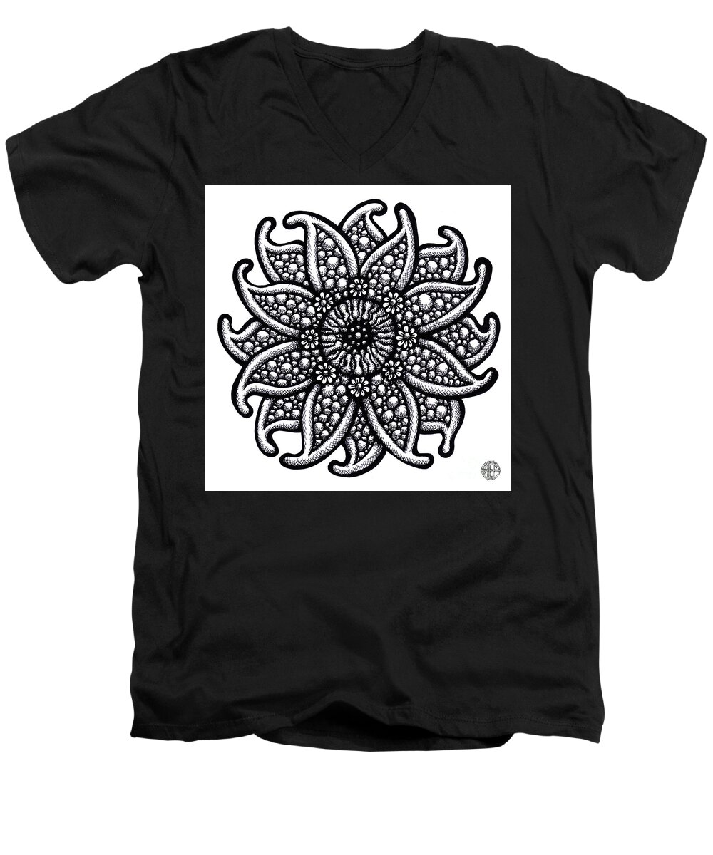 Flower Men's V-Neck T-Shirt featuring the drawing Floral Icon 75 by Amy E Fraser