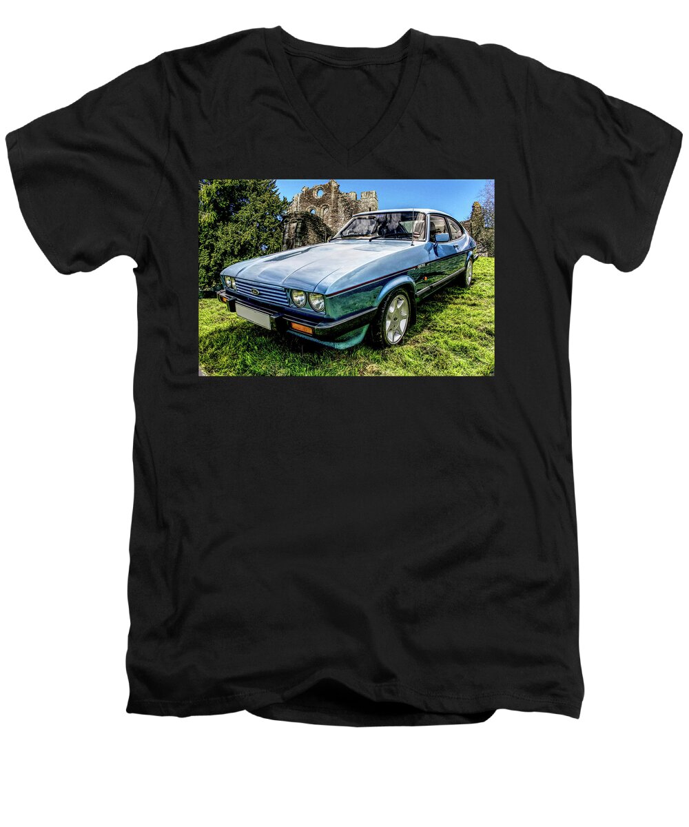 British Men's V-Neck T-Shirt featuring the digital art Ford Capri 3.8i by Peter Leech