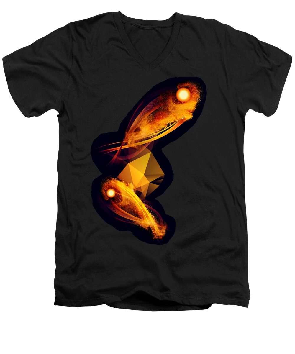 Black Men's V-Neck T-Shirt featuring the digital art Gold Fish Wish by Rachel Hannah