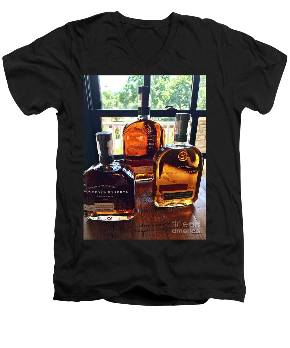 Woodford Reserve Men's V-Neck T-Shirt featuring the photograph Golden Bourbon by CAC Graphics