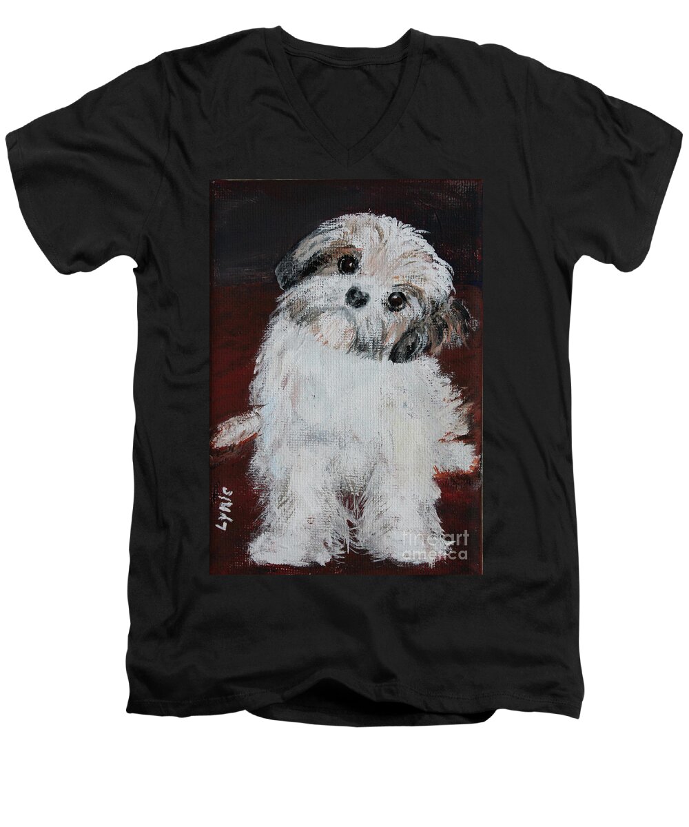 Animal Men's V-Neck T-Shirt featuring the painting Havanese Puppy by Lyric Lucas