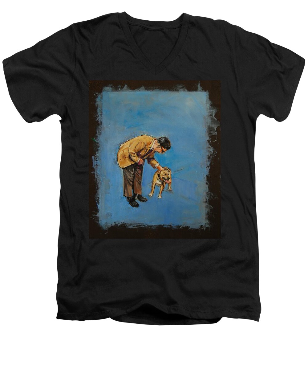 Dog Men's V-Neck T-Shirt featuring the painting I Said Fetch by Jean Cormier