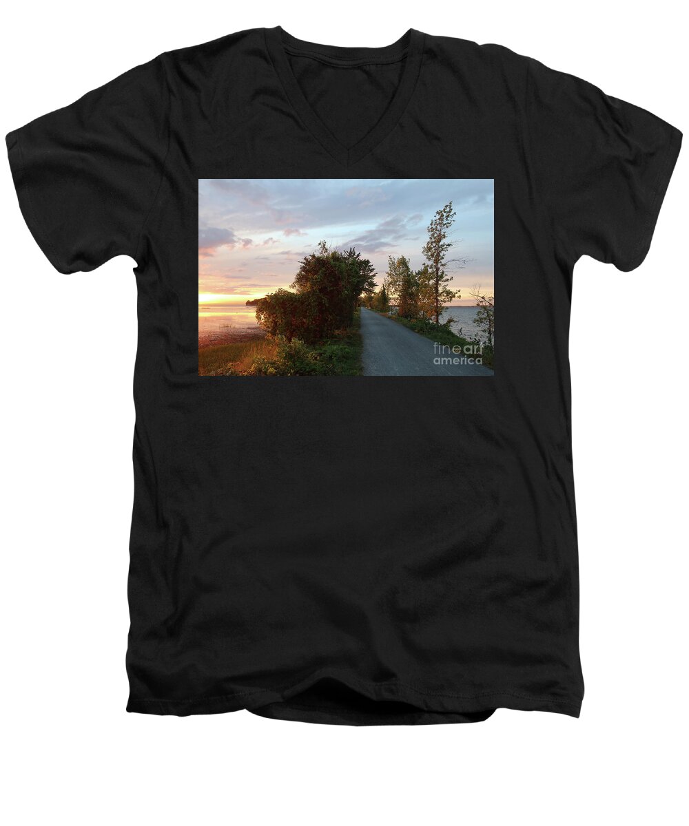 Island Line Trail Men's V-Neck T-Shirt featuring the photograph Island Line Trail Sunset via Colchester by Felipe Adan Lerma