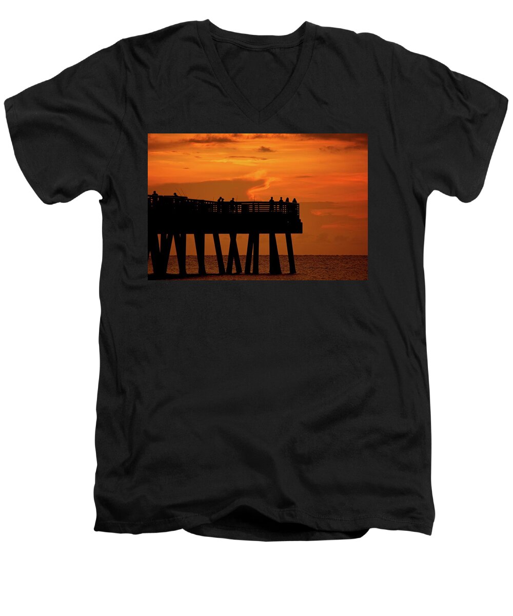 Juno Pier Men's V-Neck T-Shirt featuring the photograph Juno Pier 5 by Steve DaPonte