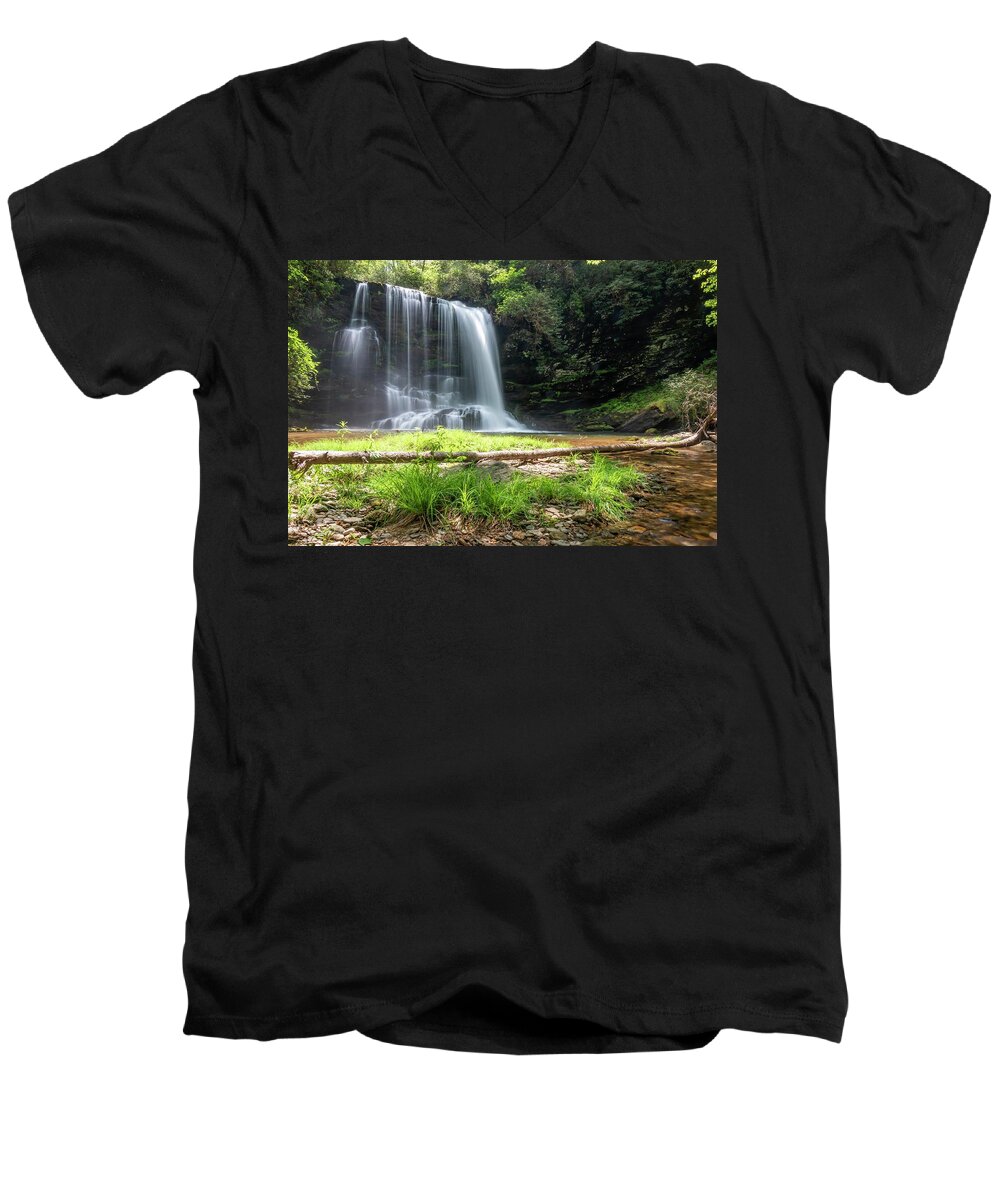 Landscape Men's V-Neck T-Shirt featuring the photograph Lower Bearwallow Falls by Chris Berrier