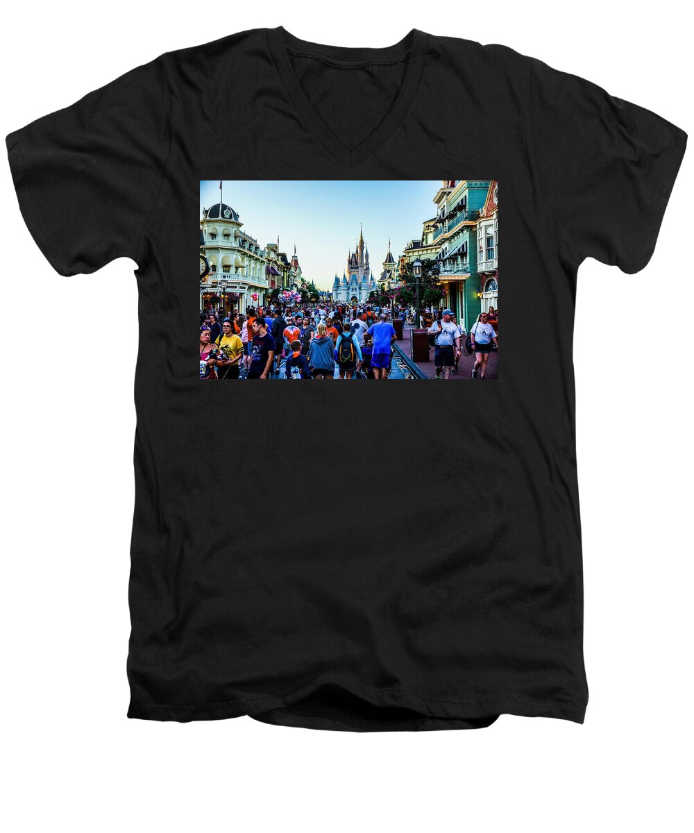  Men's V-Neck T-Shirt featuring the photograph Main Street USA 1 by Rodney Lee Williams