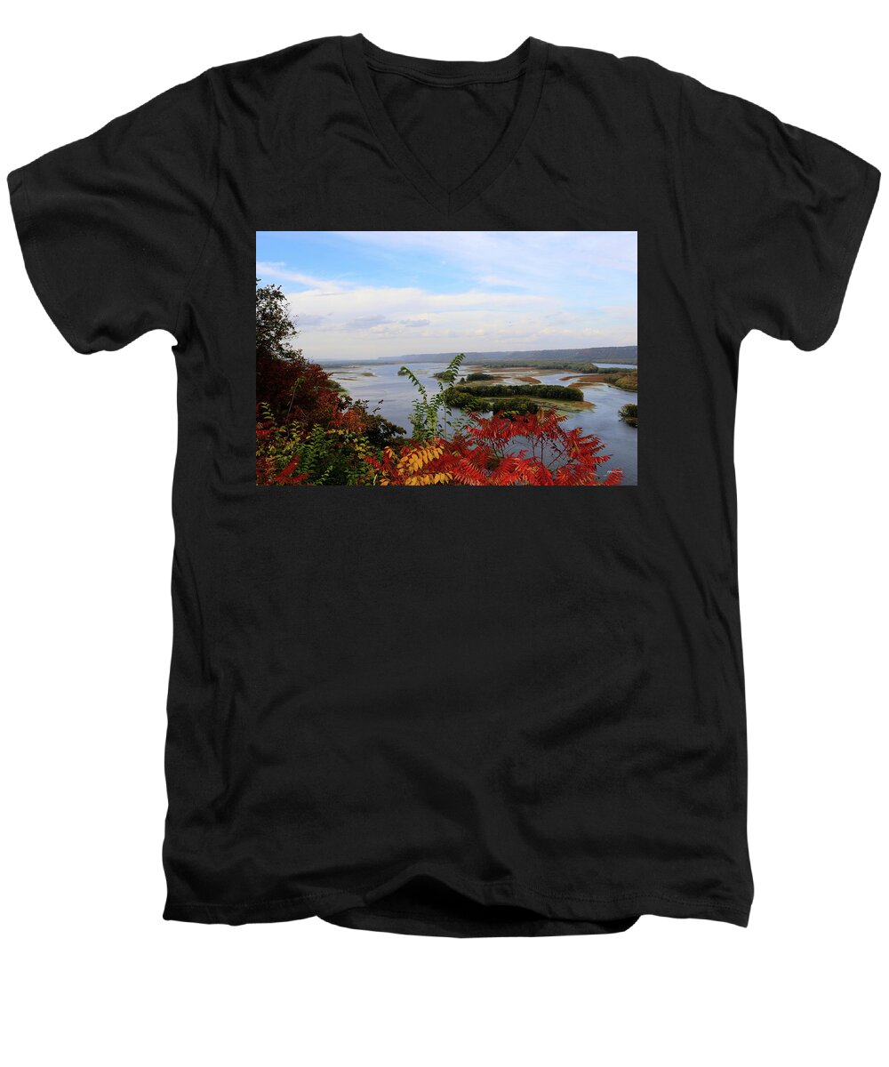 Fall Men's V-Neck T-Shirt featuring the photograph Mississippi River in the Fall by Gary Gunderson