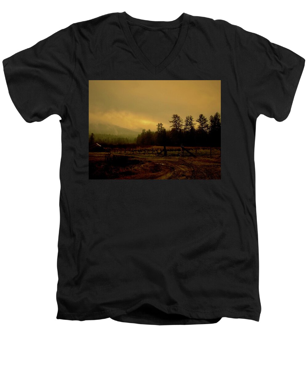 Farm Men's V-Neck T-Shirt featuring the photograph Mist Rising by Elizabeth Tillar