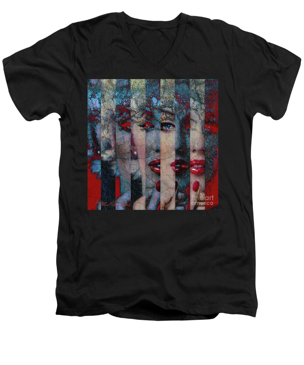 Theo Danella Men's V-Neck T-Shirt featuring the painting MMarilyn 132 Q SIS by Theo Danella
