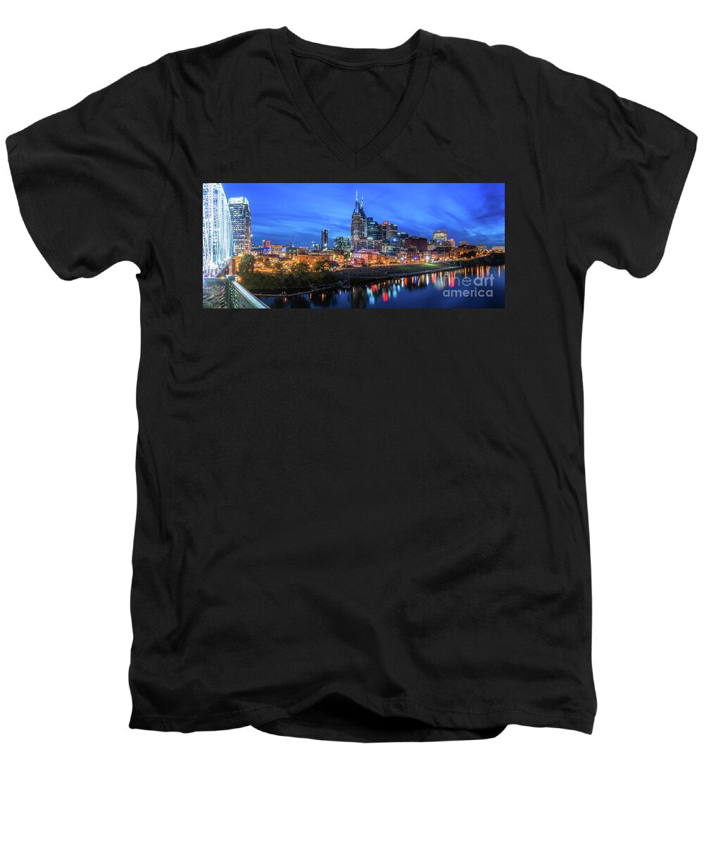 City Men's V-Neck T-Shirt featuring the photograph Nashville Night by David Smith