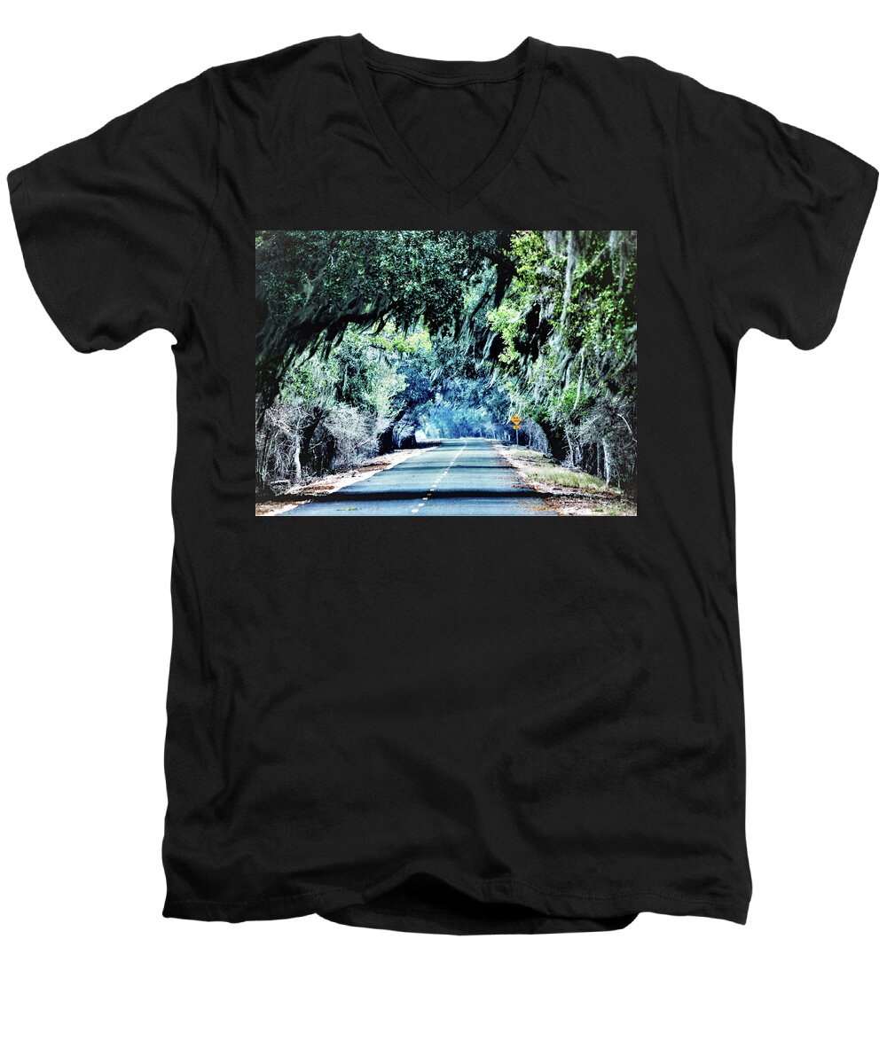 Trees Men's V-Neck T-Shirt featuring the photograph Old HWY 90 by Jerry Connally