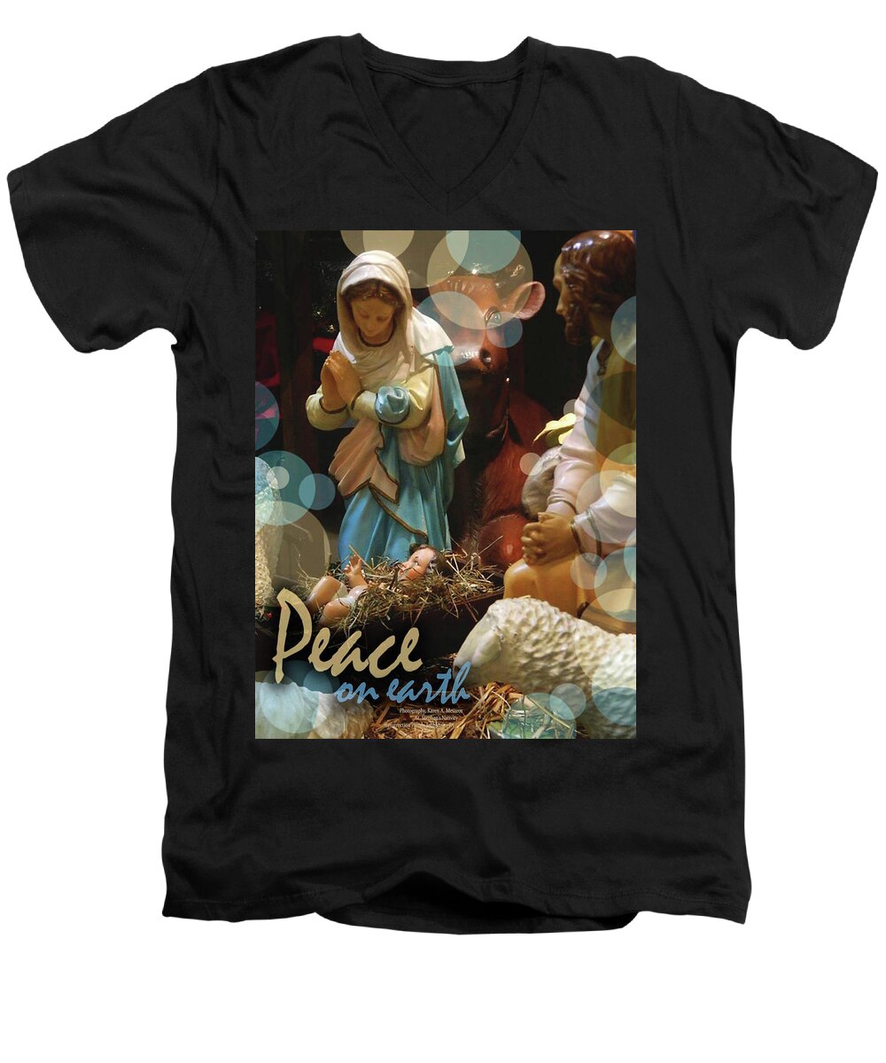 Christmas Men's V-Neck T-Shirt featuring the photograph Peace On Earth by Karen Mesaros