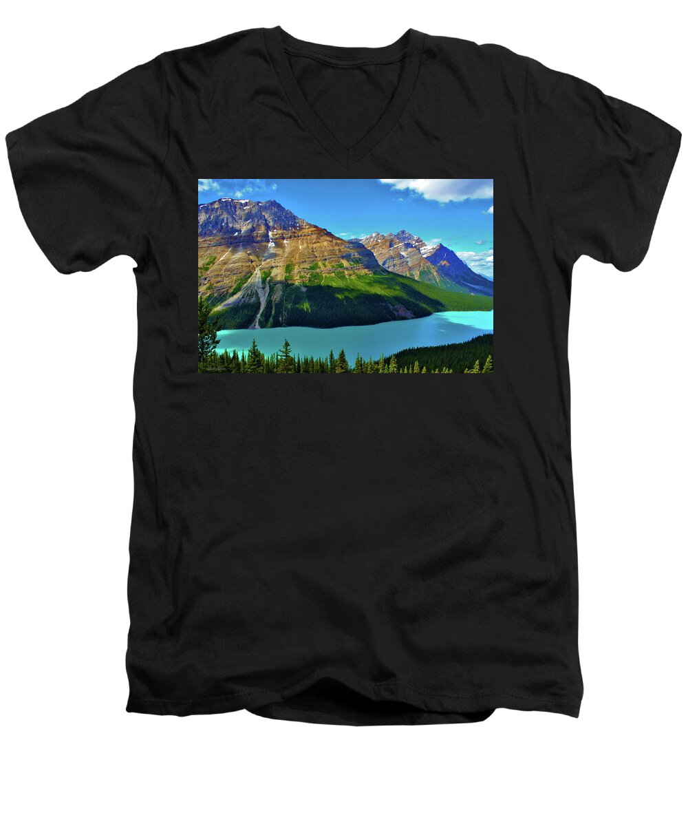 Peyto Lake Men's V-Neck T-Shirt featuring the photograph Peyto Lake by Linda Sannuti