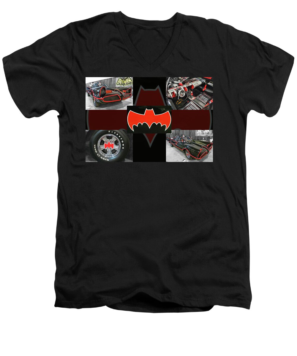 Batman Men's V-Neck T-Shirt featuring the photograph Photo collection of '66 Batmobile by Daniel Adams