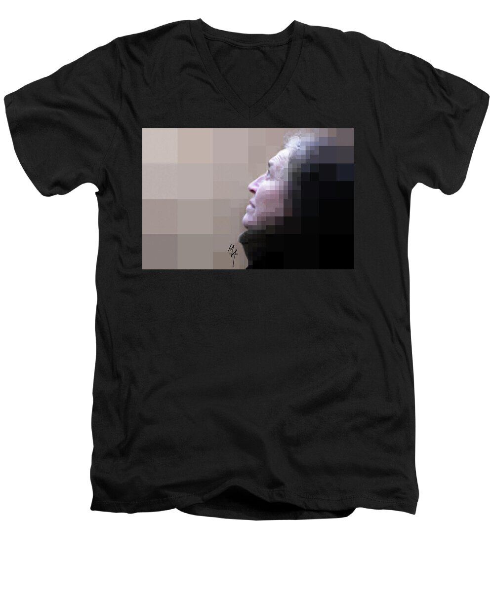 Pixel Portrait Men's V-Neck T-Shirt featuring the digital art Pixel Portrait by Attila Meszlenyi