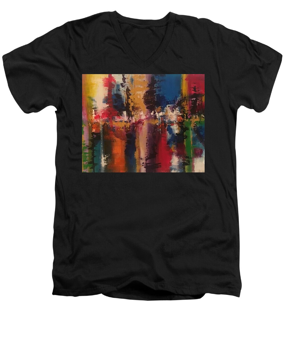 Abstract Painting Art Men's V-Neck T-Shirt featuring the painting Abstract VI Art Print by Crystal Stagg