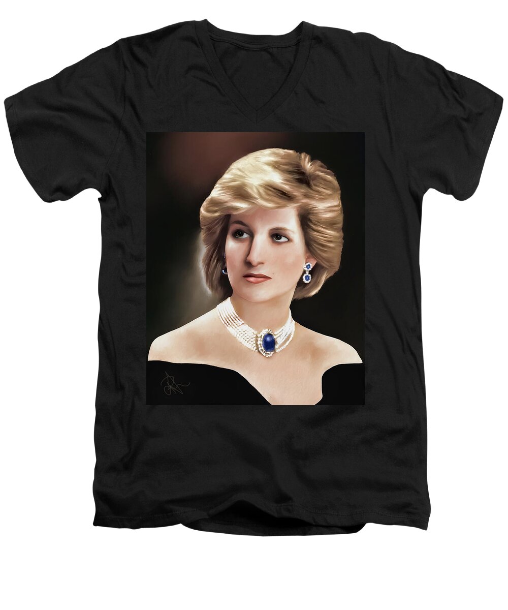 Princess Men's V-Neck T-Shirt featuring the digital art Princess Diana by Pennie McCracken