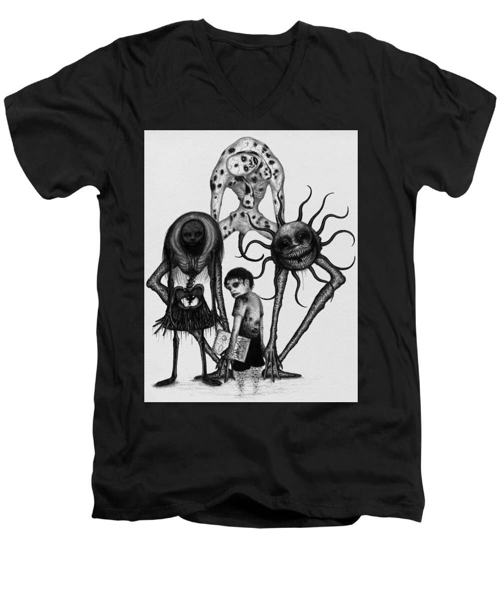 Horror Men's V-Neck T-Shirt featuring the drawing Sammy And Friends - Artwork by Ryan Nieves