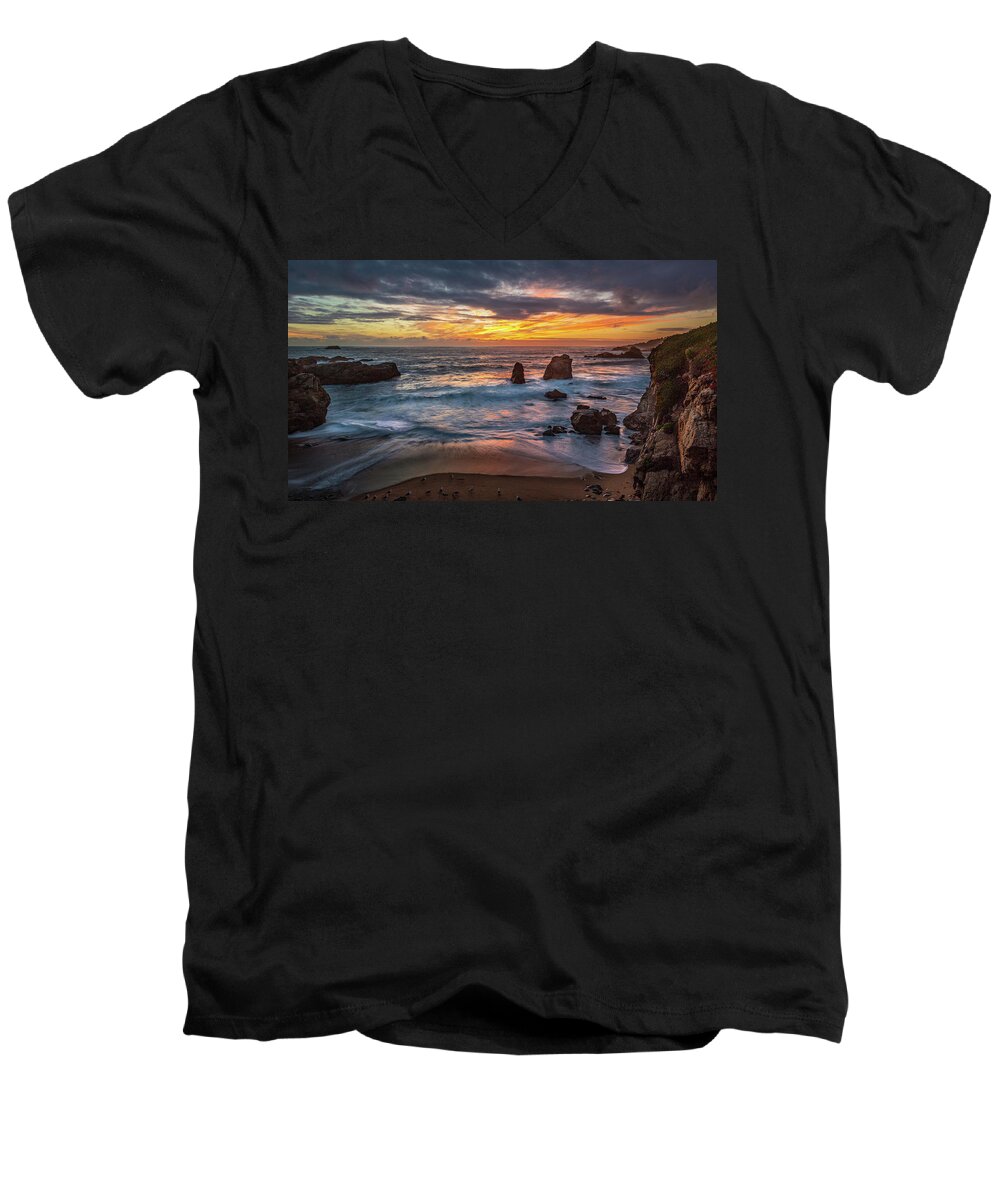 Seagulls Men's V-Neck T-Shirt featuring the photograph Seagulls on the Shoreline by Rick Strobaugh