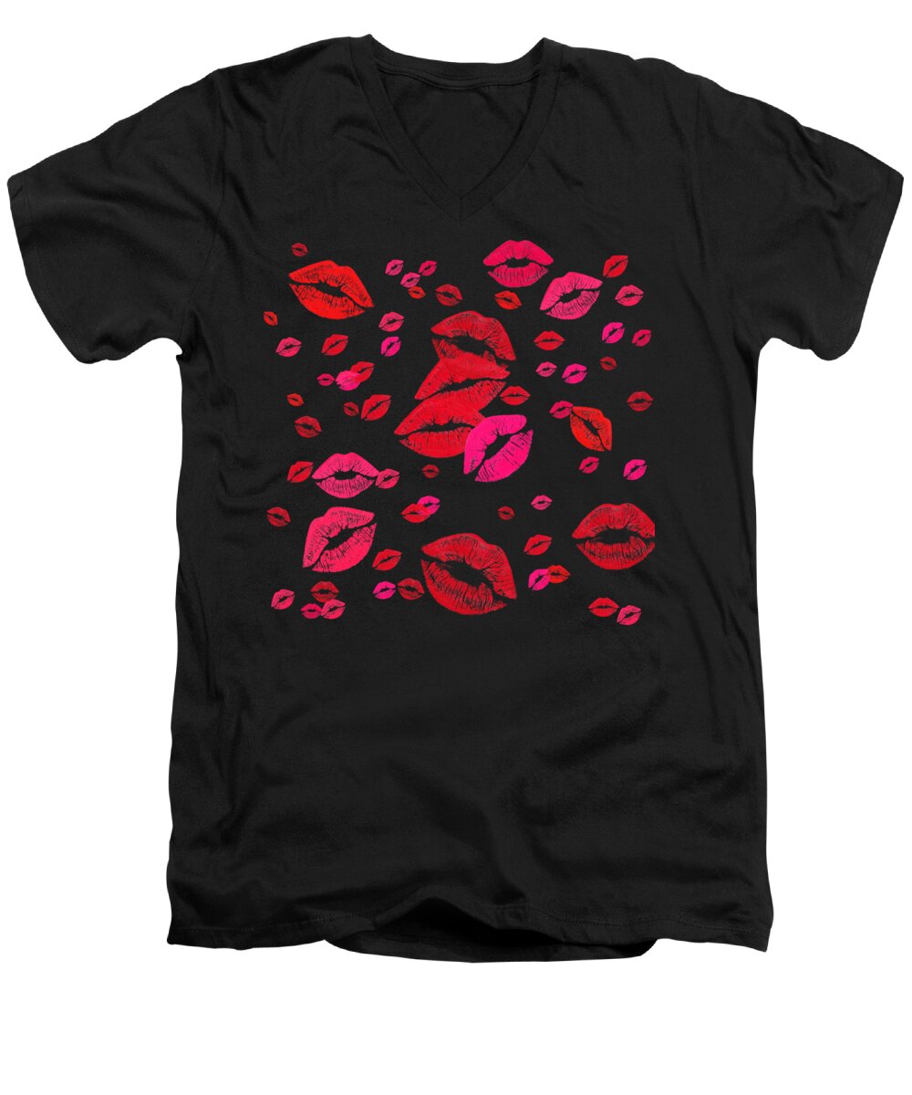 Lip Men's V-Neck T-Shirt featuring the digital art Smooches by Rachel Hannah