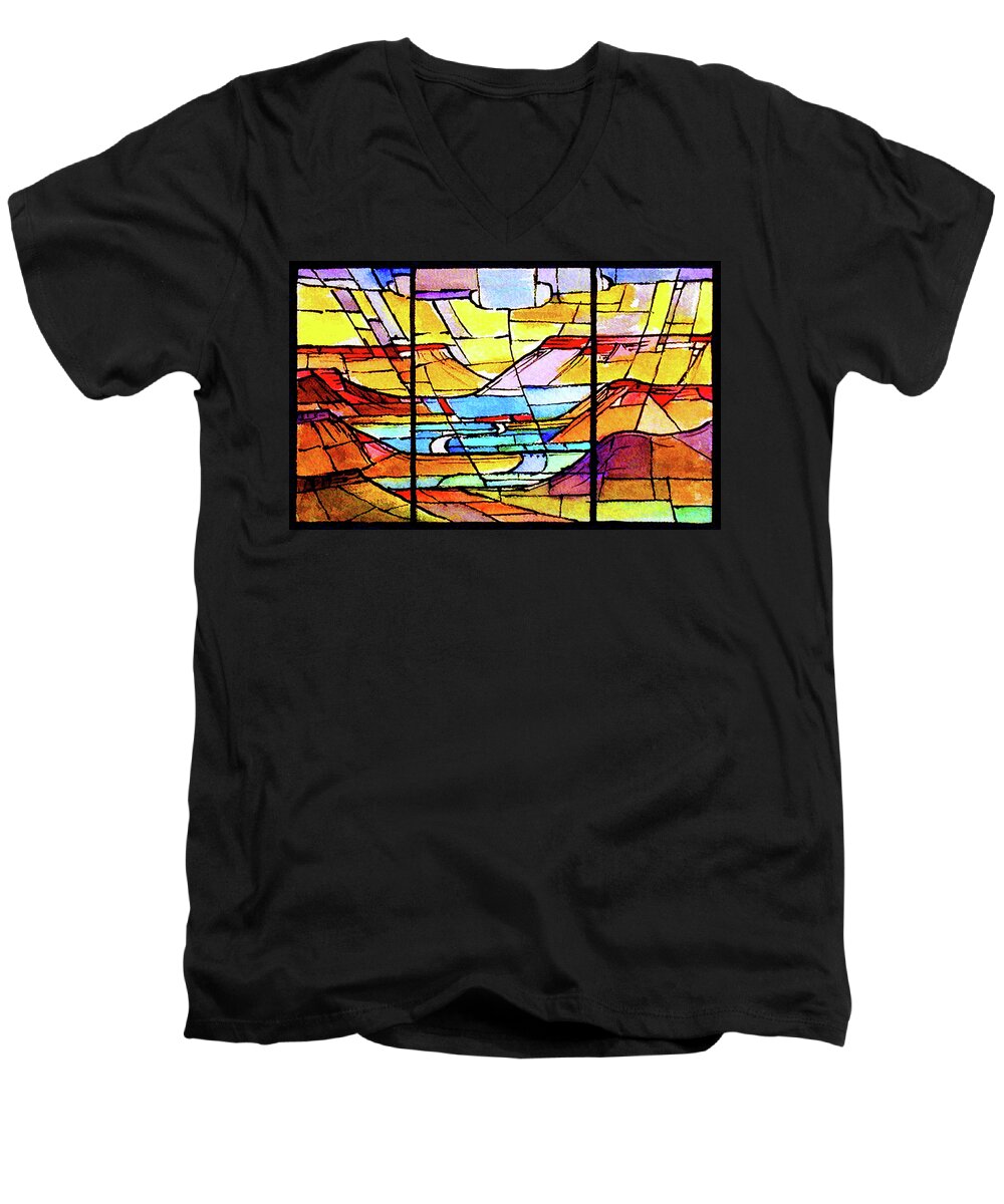 Stained Glass Men's V-Neck T-Shirt featuring the digital art Southwest by Rick Wicker
