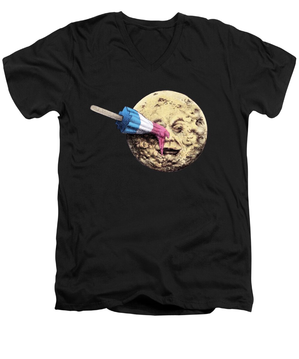 Moon Men's V-Neck T-Shirt featuring the drawing Summer Voyage #1 by Eric Fan
