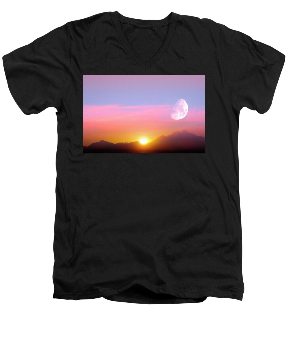 Sunset Men's V-Neck T-Shirt featuring the photograph Sunset In Africa by Johanna Hurmerinta